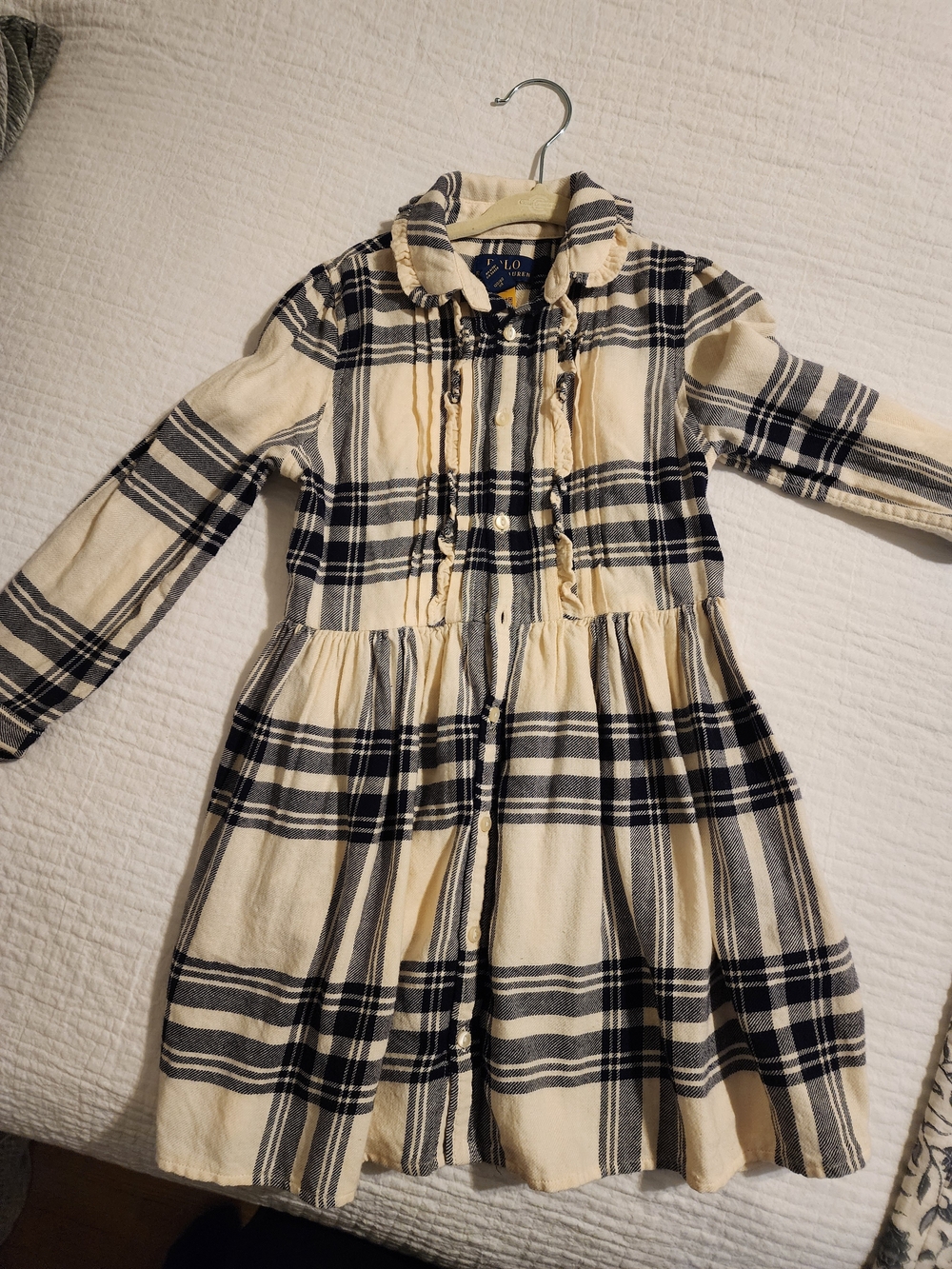 Polo by Ralph Lauren Girls' Cream and Black Plaid Button-Front Dress